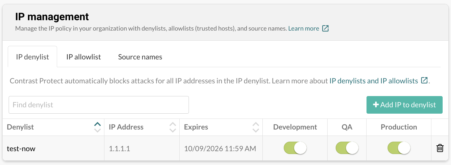 Image shows the window for managing an IP address in an IP denylist Cancel Update