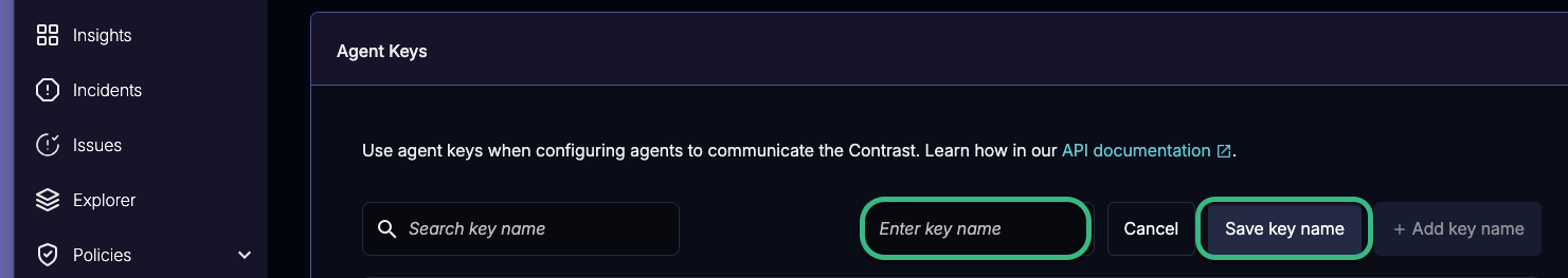 Image shows where to add the key name and then save the key name.
