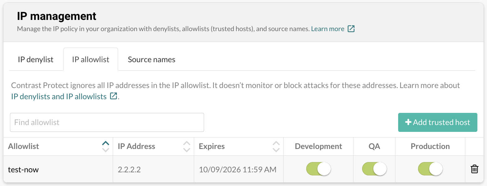 Image shows the window for managing an IP address as a trusted host Cancel Update